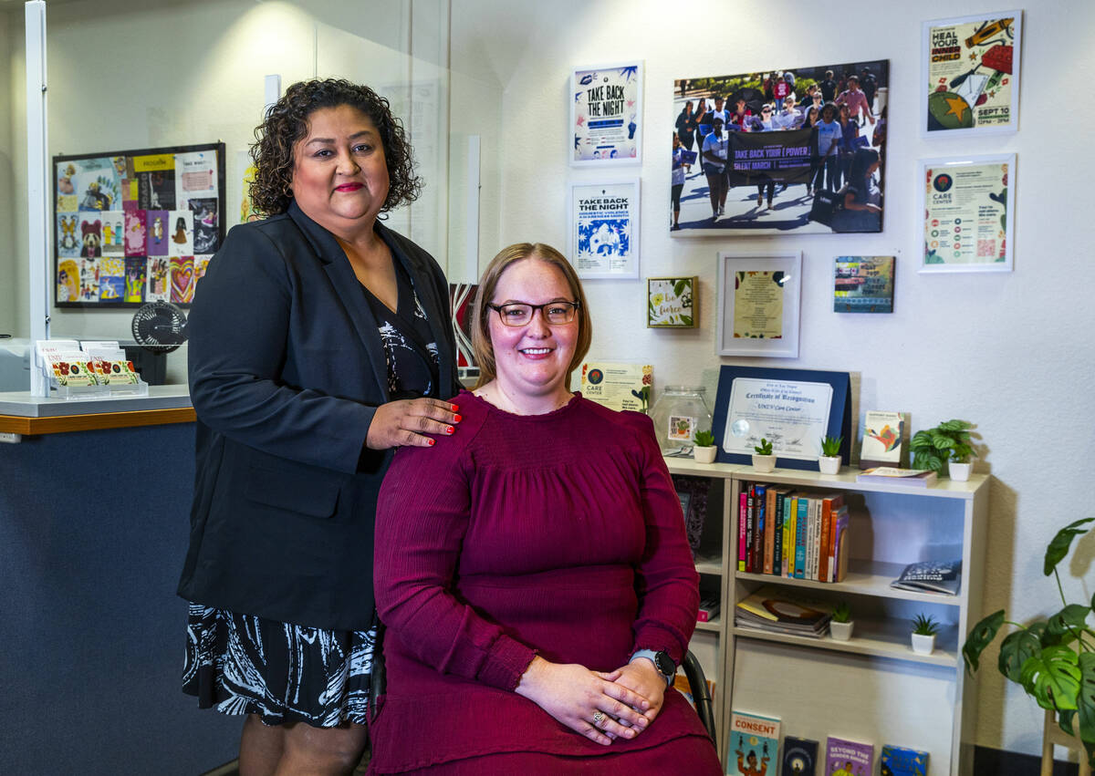 Director Christina Hall of the UNLV Care Center, front, with Juana Gomez, bilingual case manage ...