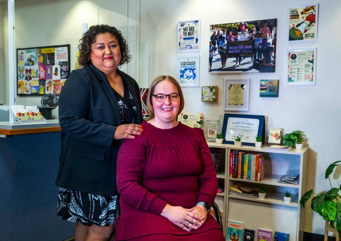 Director Christina Hall of the UNLV Care Center, front, with Juana Gomez, bilingual case manage ...