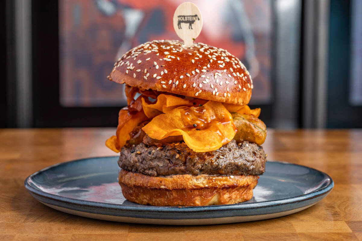 A Prime beef burger with kalbi glaze, nori furikake and spicy mayonnaise from Holsteins Shakes ...