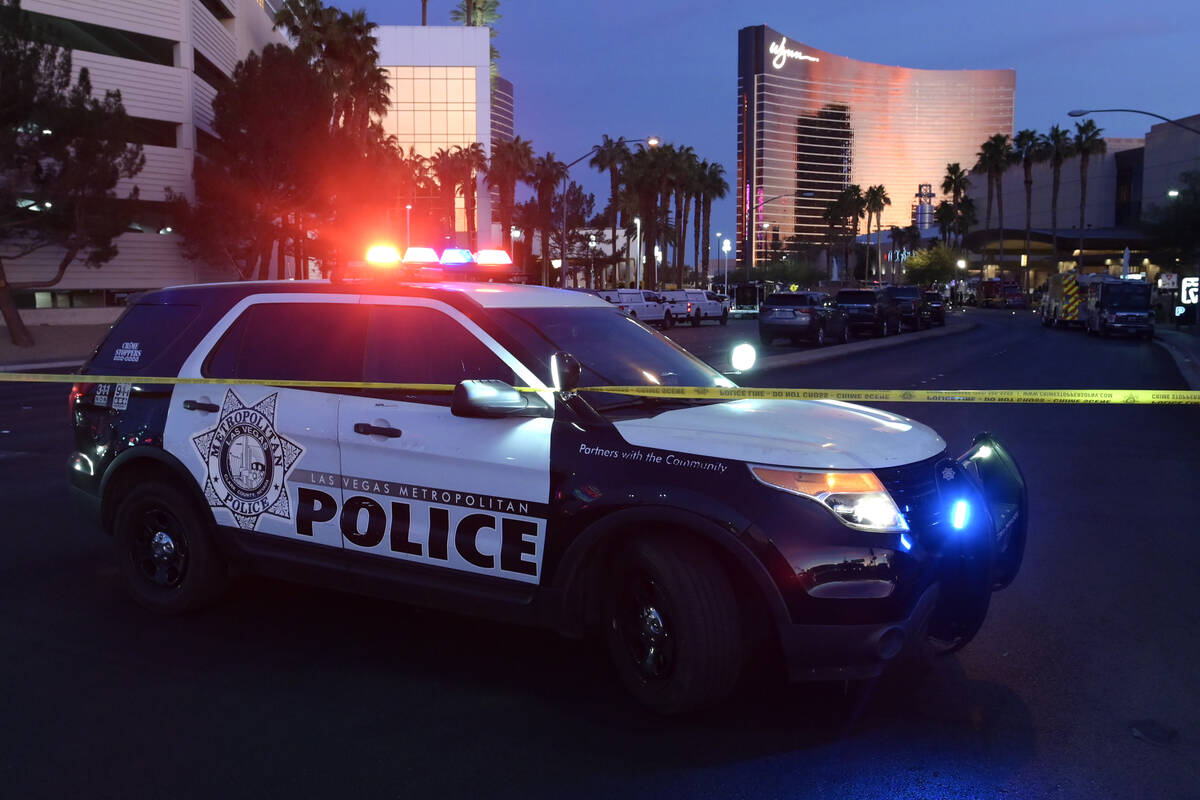 A Metropolitan Police vehicle is seen outside Trump International Hotel in Las Vegas after a Te ...