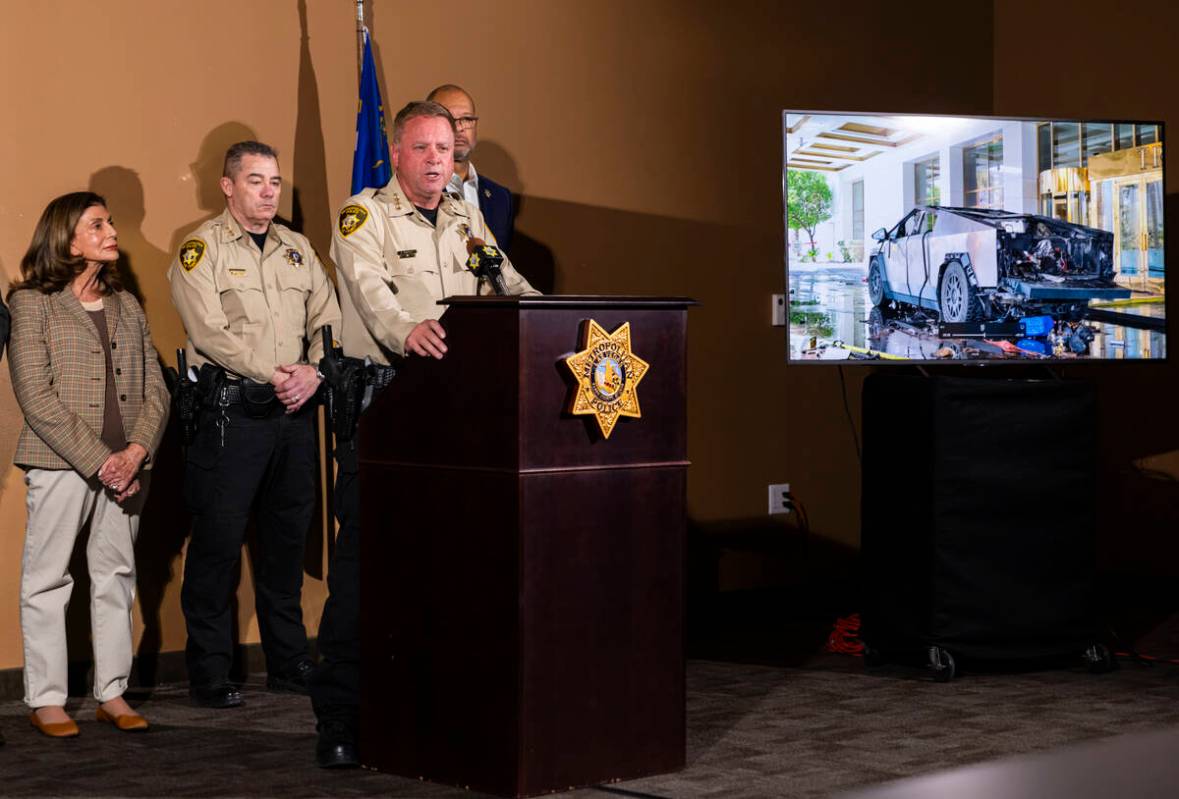 Sheriff Kevin McMahill talks about the Tesla Cybertruck, which exploded in front of the entranc ...