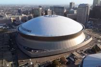 An aerial overall exterior general view of Caesars Superdome, Sunday, Dec. 15, 2024, in New Orl ...