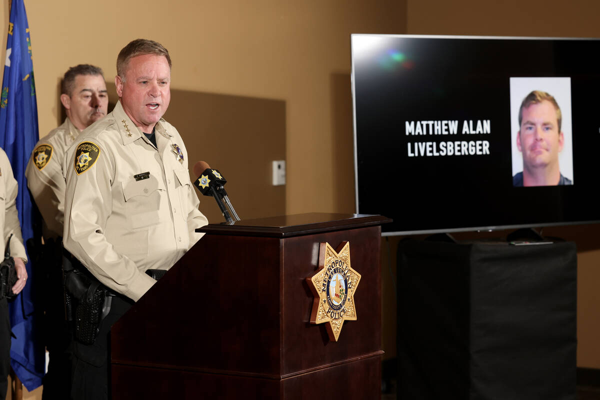 Clark County Sheriff Kevin McMahill updates the media at Metropolitan Police Department headqua ...