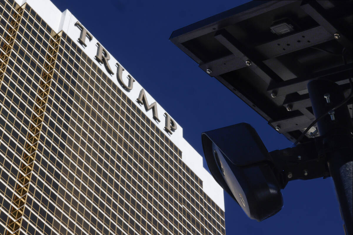 A license plate tracking camera is seen on Desert Inn Road near Trump International Hotel in La ...