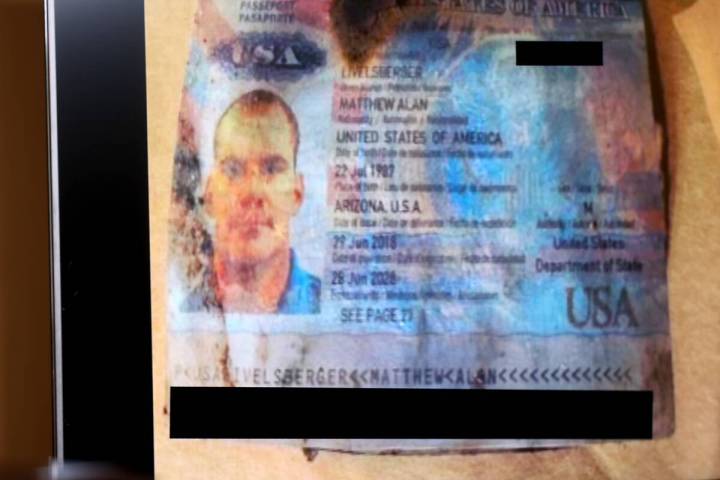 A photo of the passport belonging to Matthew Alan Livelsberger is shown as Sheriff Kevin McMahi ...