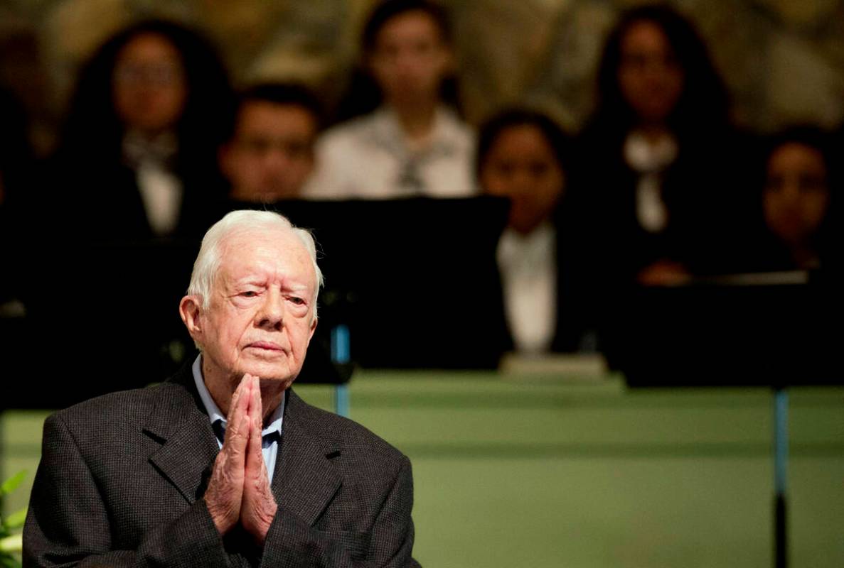 FILE - Former President Jimmy Carter teaches Sunday school class at Maranatha Baptist Church in ...