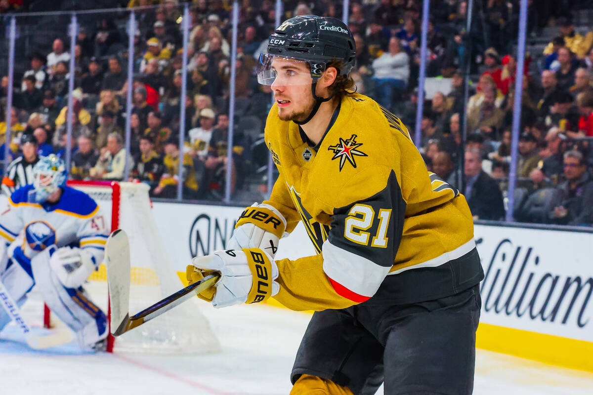 Golden Knights center Brett Howden (21) during an NHL hockey game between the Golden Knights an ...