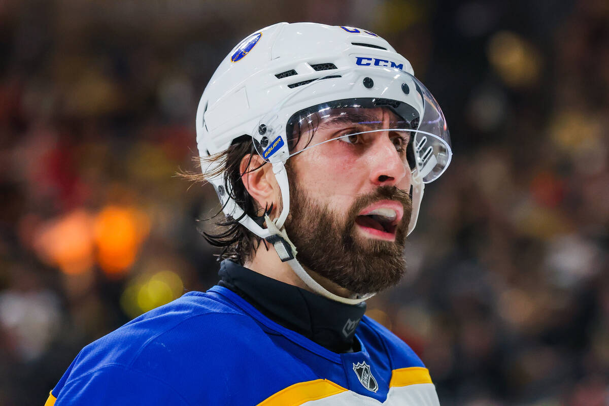 Buffalo Sabres right wing Alex Tuch (89) reacts to a penalty call on him by a referee during an ...