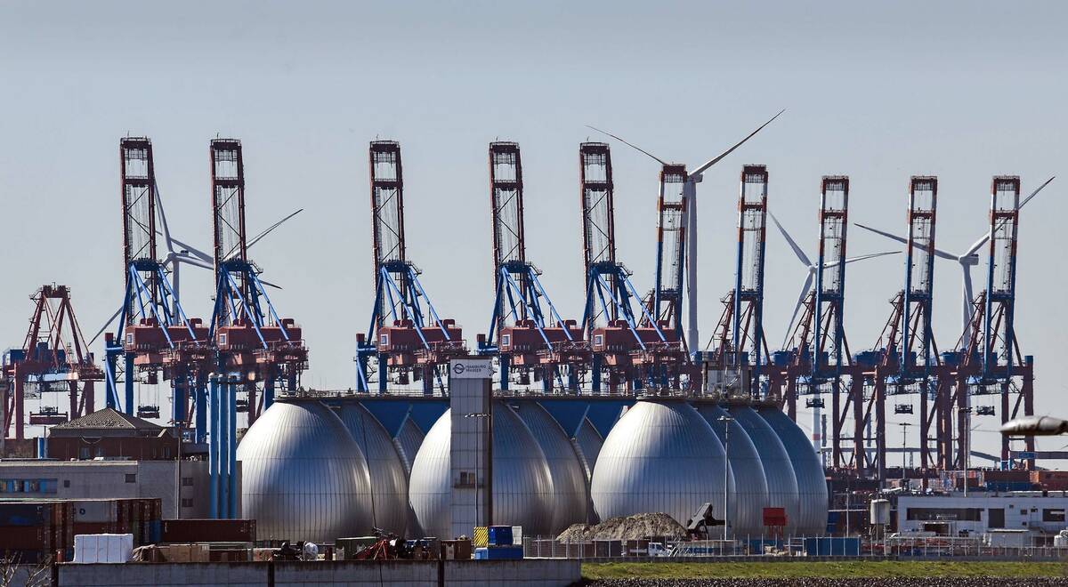 Tanks for producing bio gas are pictured at the harbor in Hamburg, Germany. (AP Photo/Martin Me ...