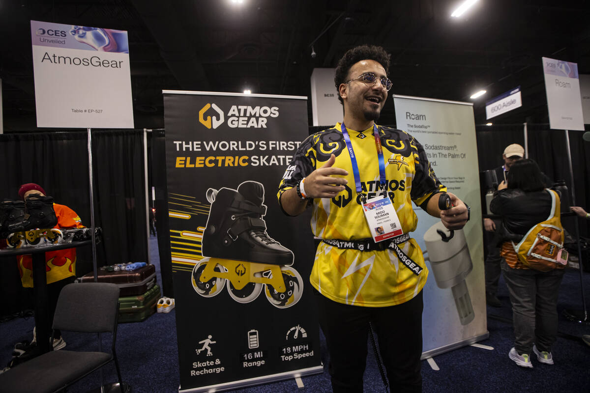 Mido Soliman, who founded AtmosGear, talks about the company's electric skates during CES Unvei ...