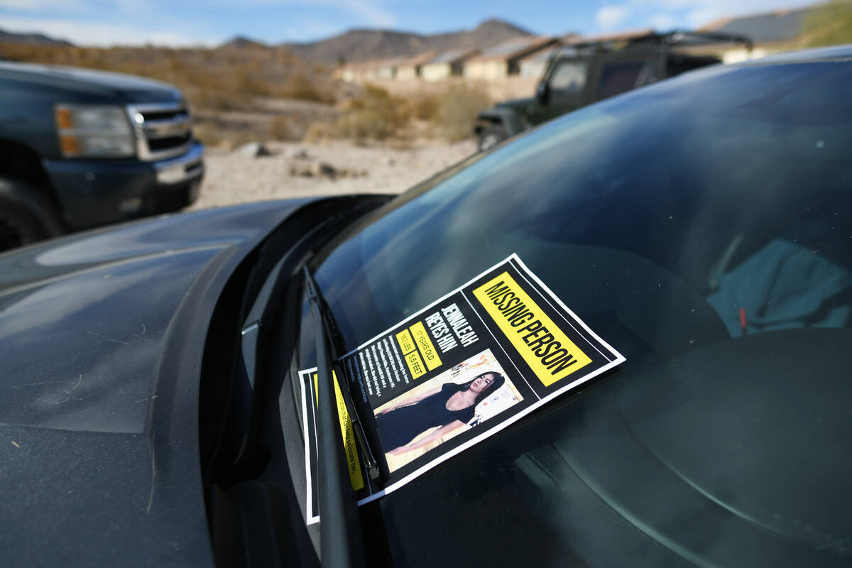 A flyer for missing teen Jennaleah Hin is seen near a search area on Friday, Jan. 3, 2025, in H ...