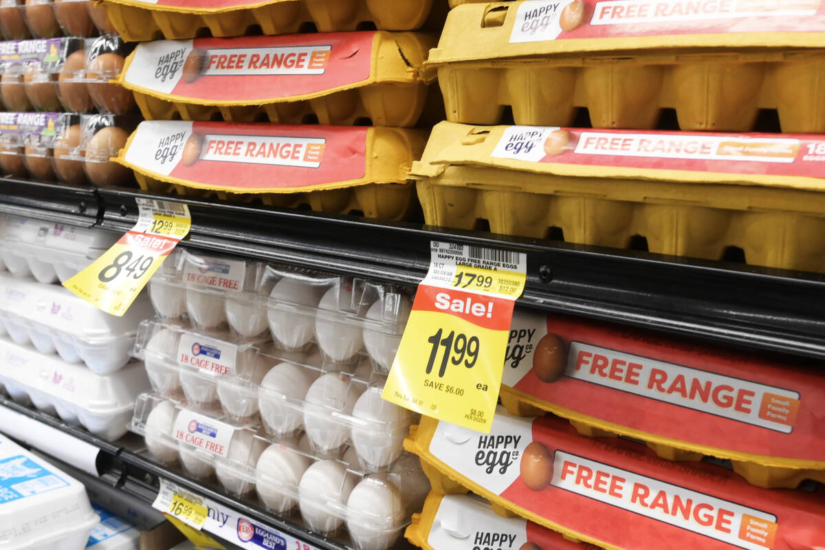 Eggs are seen for sale at an Albertson’s store Tuesday, Jan. 7, 2025, in Las Vegas. (Sam Morr ...