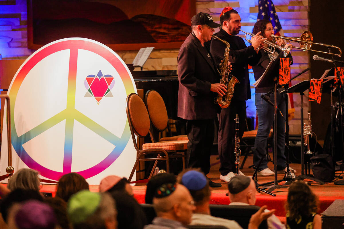 The Shabbatones perform during a Beatles themed Shabbat service at Congregation Ner Tamid on Fr ...