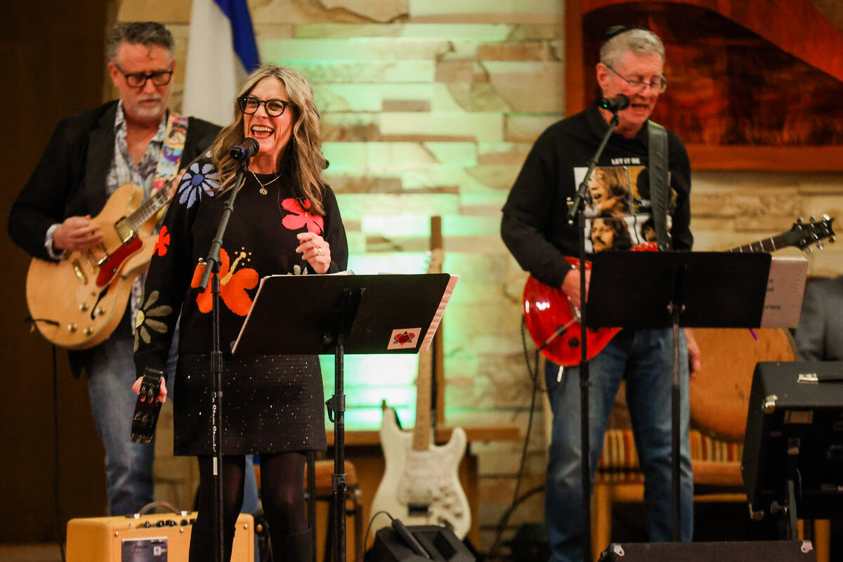 The Shabbatones perform during a Beatles themed Shabbat service at Congregation Ner Tamid on Fr ...