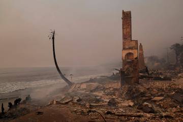 A beachfront property is damaged by the Palisades Fire Thursday, Jan. 9, 2025 in Malibu, Calif. ...