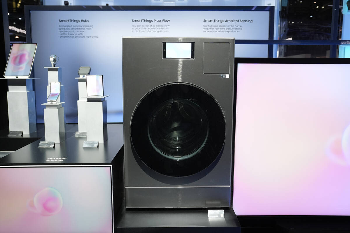 The Samsung Bespoke AI Washing Machine is displayed at a Samsung booth during the CES tech show ...