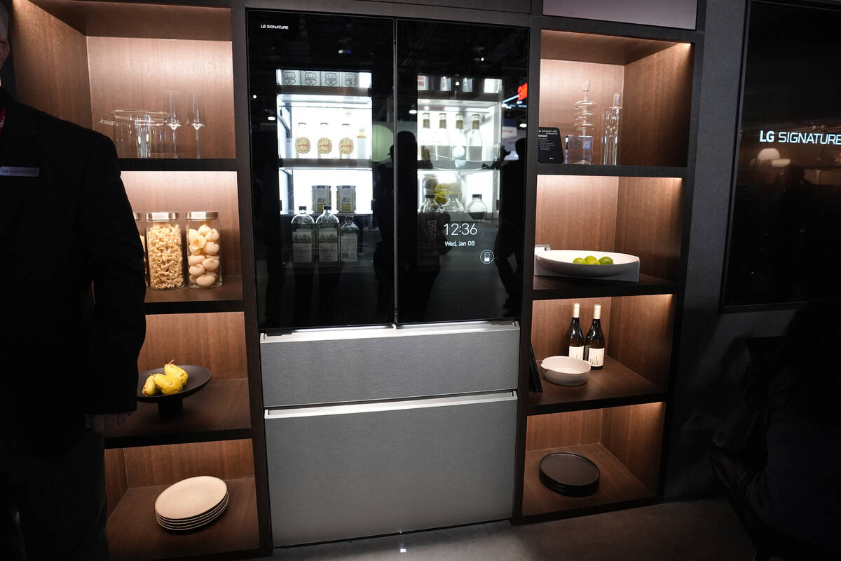 The LG Electronics Signature Home AI refrigerator is displayed at a LG Electronics booth during ...