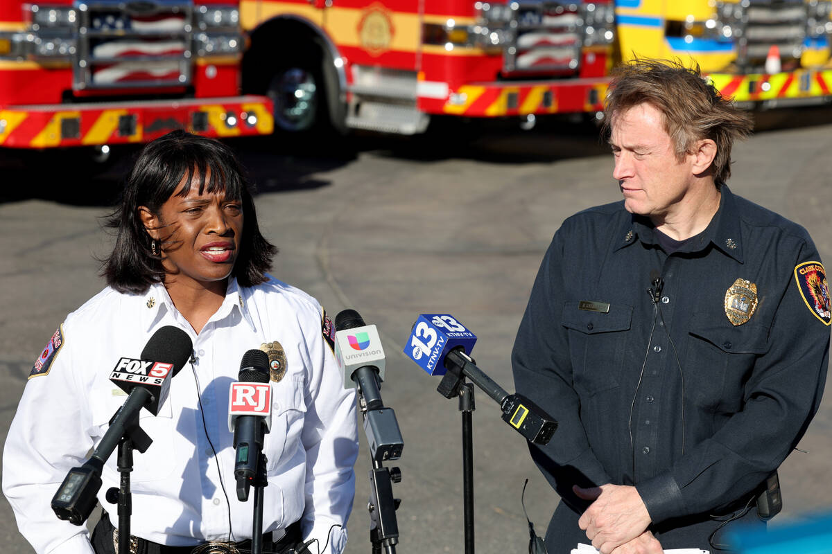 Las Vegas Fire and Rescue Deputy Chief Queen Anunay, left, and Clark County Fire Department Chi ...