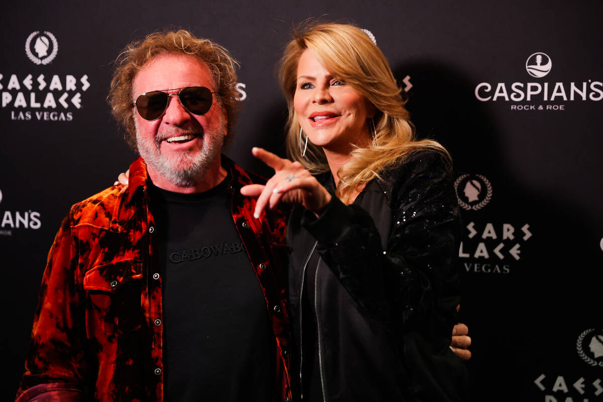 Sammy Hagar poses with his wife, Kari Karte, during the grand opening of Caspian's at Caesars P ...