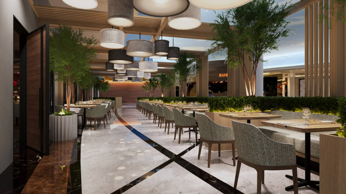 A rendering of the terrace at Boa Steakhouse, set to open in the Palazzo Tower of The Venetian ...