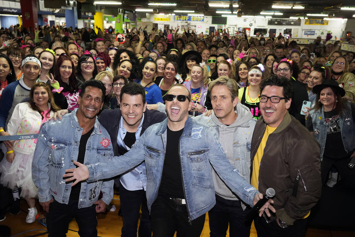 New Kids On The Block members, from left, Danny Wood, Jordan Knight, Donnie Wahlberg, Joey McIn ...