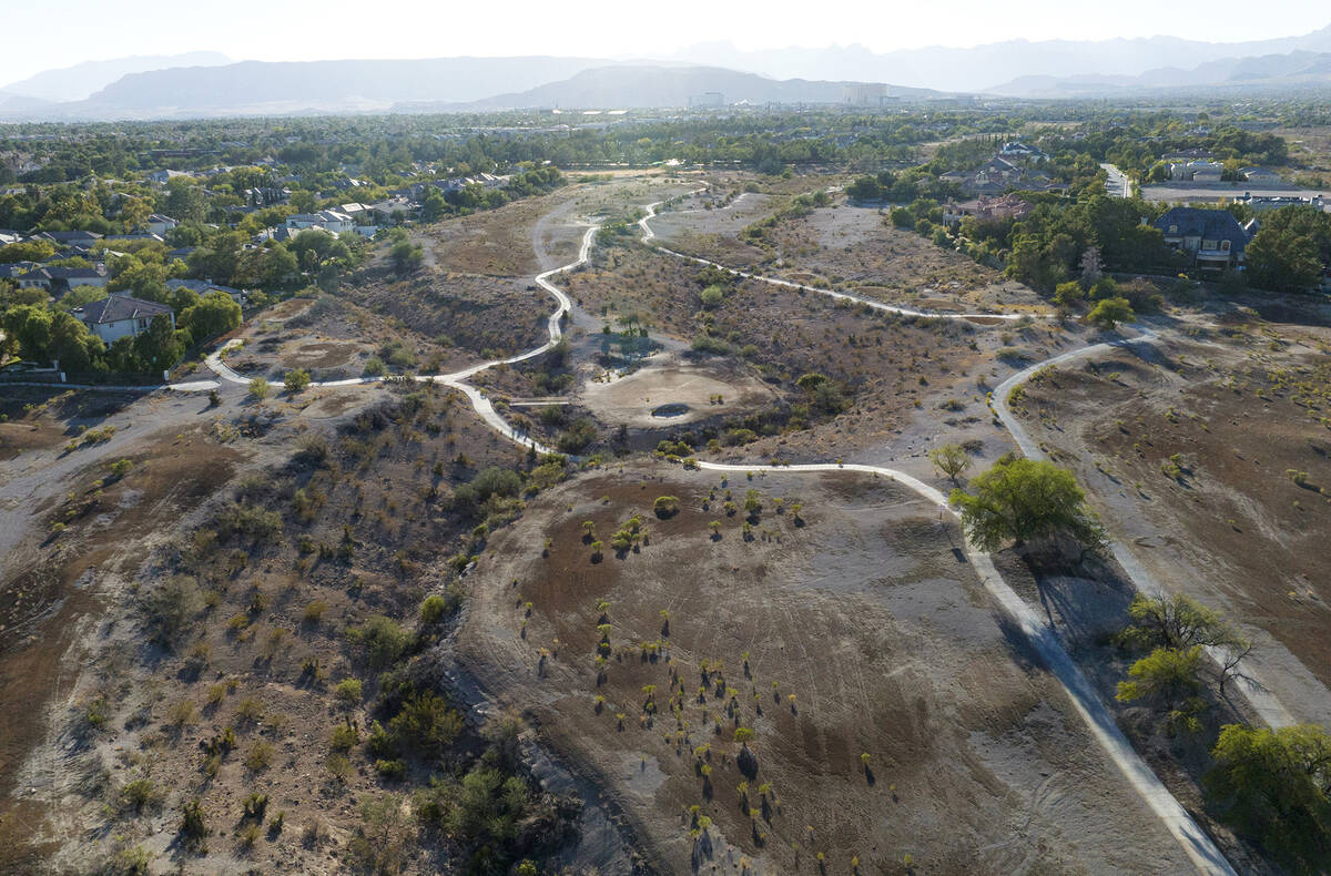 An aerial view of the shuttered Badlands Golf Course, on Tuesday, Oct. 22, 2024, in Las Vegas. ...