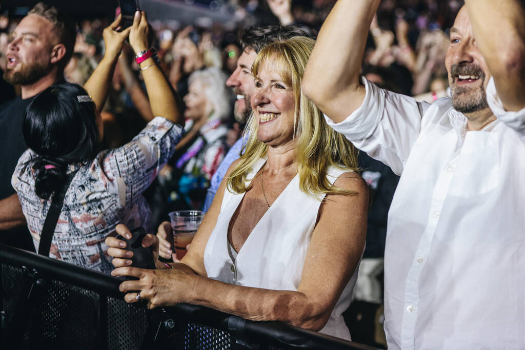 Fans watch as the Rolling Stones perform during their “Hackney Diamonds” tour at Allegiant ...