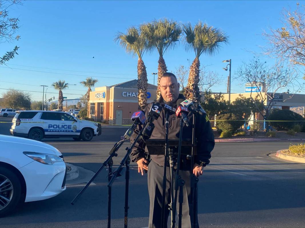 Henderson Police Department Sergeant Daniel Medrano gives an update on a shooting that injured ...