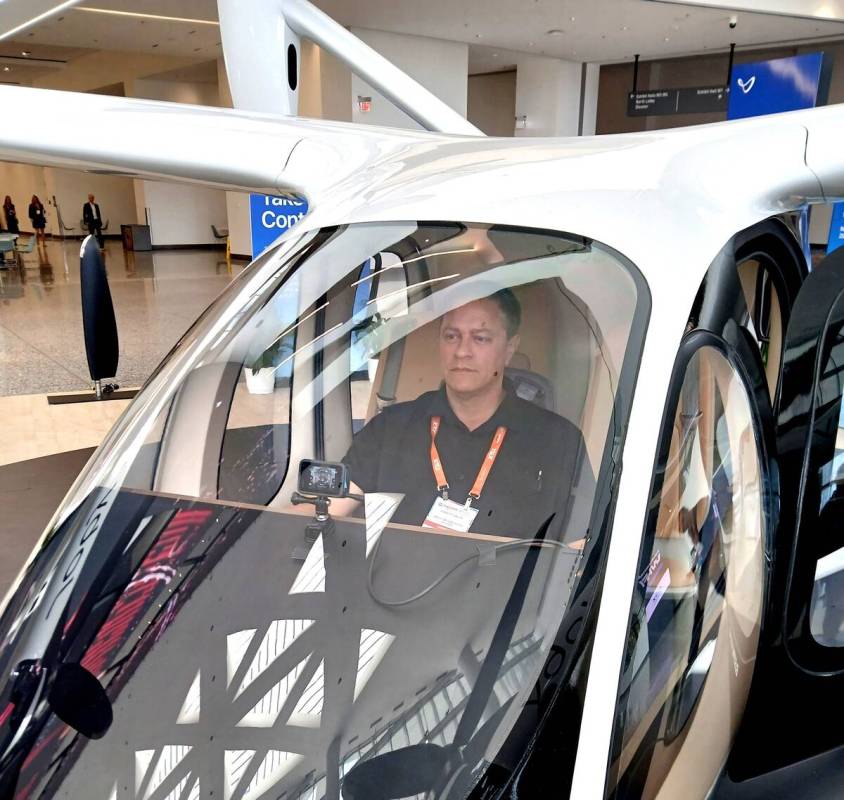 Spaceport CEO Rob Lauer sits in the cockpit of a Joby electric vertical takeoff and landing veh ...