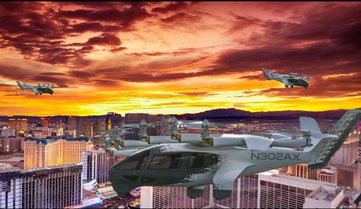 A rendering of air taxi aircraft in the skies over Las Vegas. (Courtesy Las Vegas Spaceport)