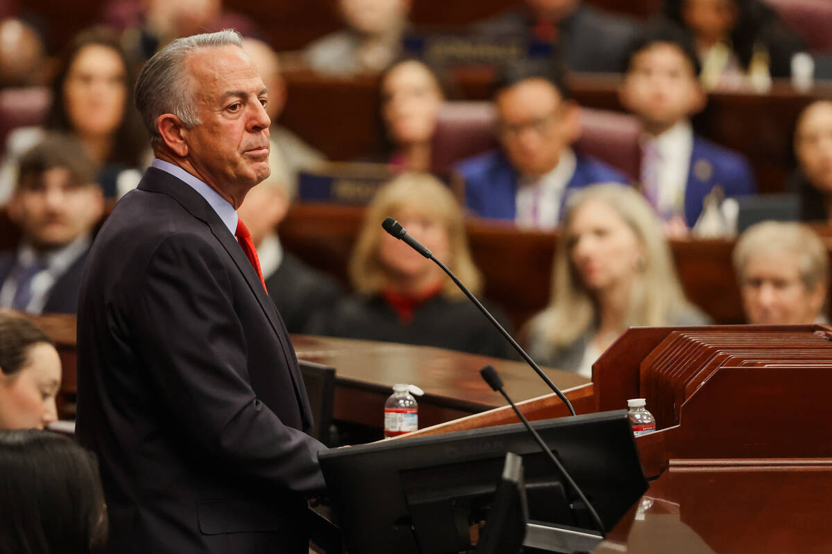 Gov. Joe Lombardo speaks during his State of the State speech at the Legislative Building on We ...