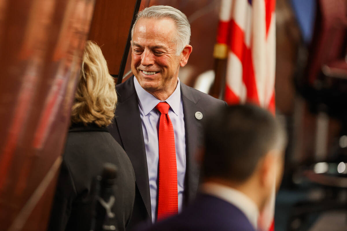 Gov. Joe Lombardo walks out of the legislative chamber following his State of the State speech ...