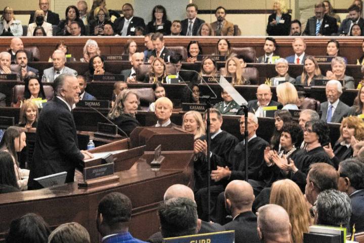 Gov. Joe Lombardo speaks during his first State of the State speech Monday, Jan. 23, 2023, in C ...