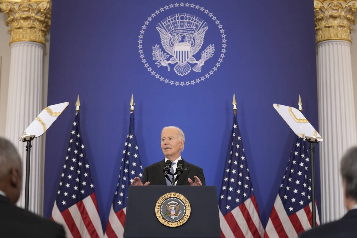 President Joe Biden speaks about foreign policy during a speech at the State Department in Wash ...