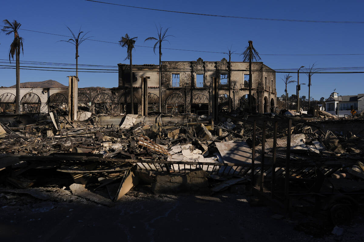 Burned businesses are left behind by the Palisades Fire in the Pacific Palisades neighborhood o ...