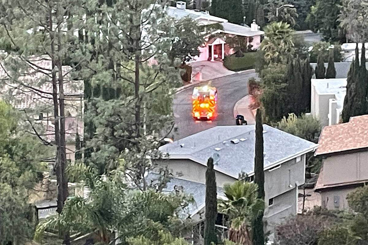 A Clark County Fire Department truck in a neighborhood in Southern California, January 14, 2025 ...