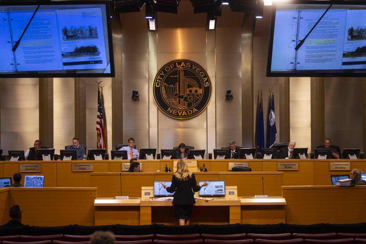 Stephanie Gronauer, representing home developer Lennar, speaks before the Las Vegas Planning Co ...