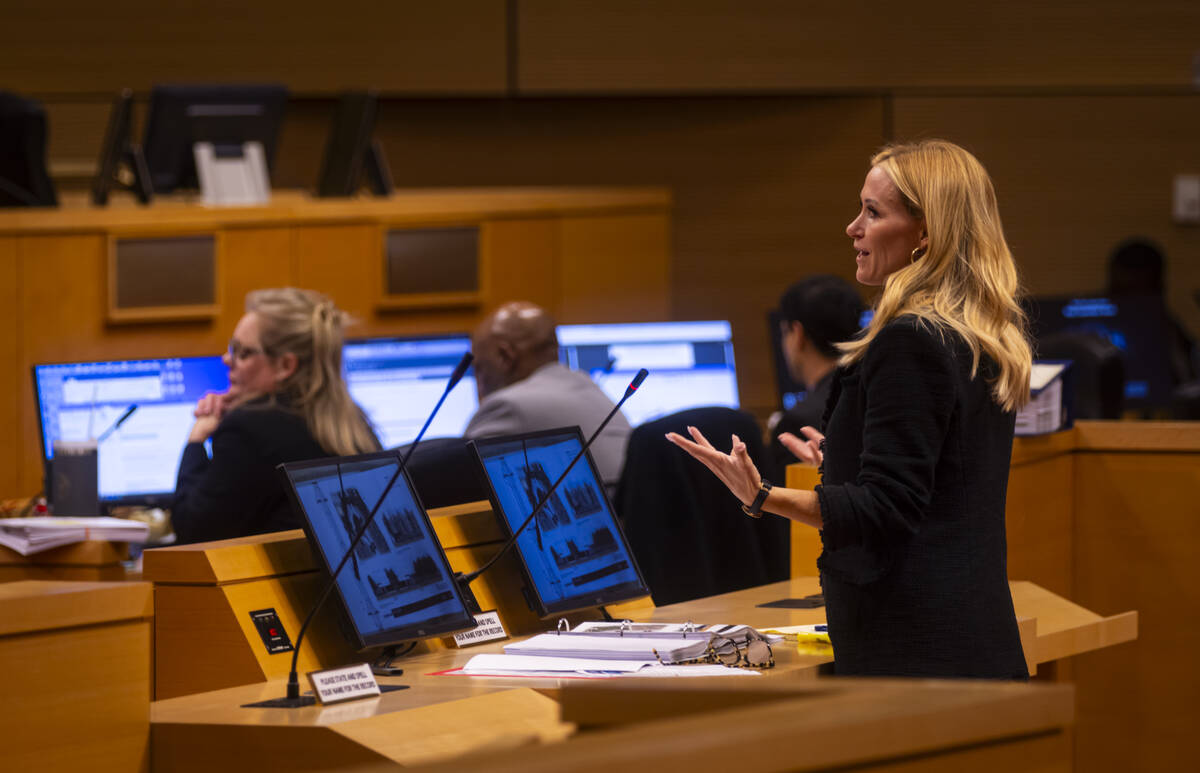 Stephanie Gronauer, representing home developer Lennar, speaks before the Las Vegas Planning Co ...