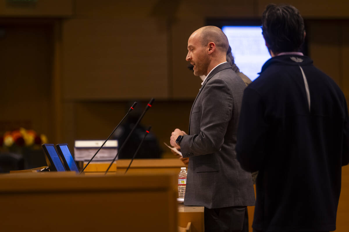 Christian Spaulding speaks against a proposed housing development at the former Badlands golf c ...