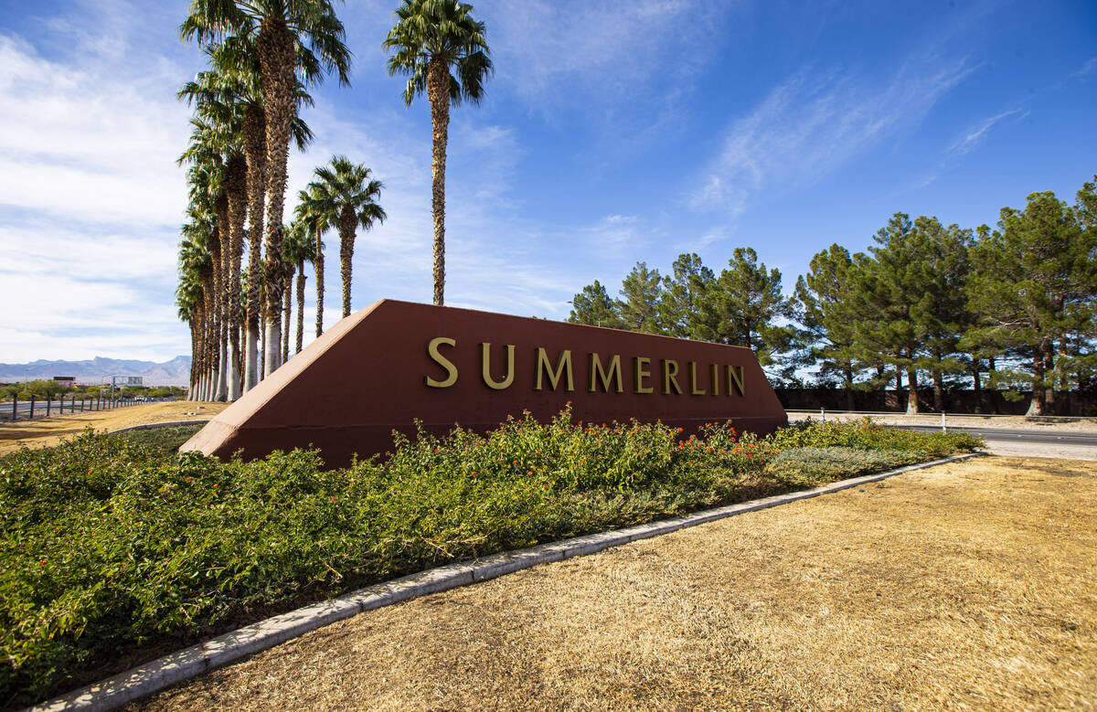 FILE - A sign for Summerlin on Summerlin Parkway near Rampart Boulevard in Las Vegas on Thursda ...