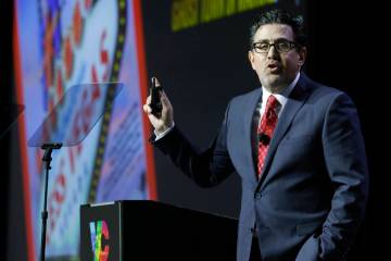 Jeremy Aguero, principal analyst with Applied Analysis, speaks during the Las Vegas Chamber's P ...