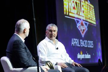 Nick Khan, president of WWE, Board member, TKO, speaks during a roundtable discussion on Global ...