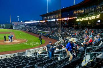 Fans gather in the stands for the Aviators against the El Paso Chihuahuas baseball game at the ...