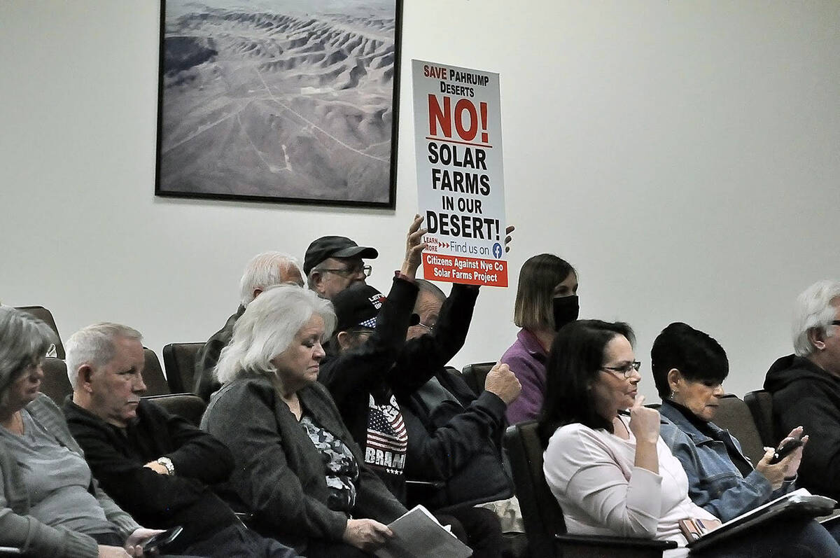 Residents are pictured at the Nye County Commission's Dec. 16, 2024, meeting, at which the boar ...