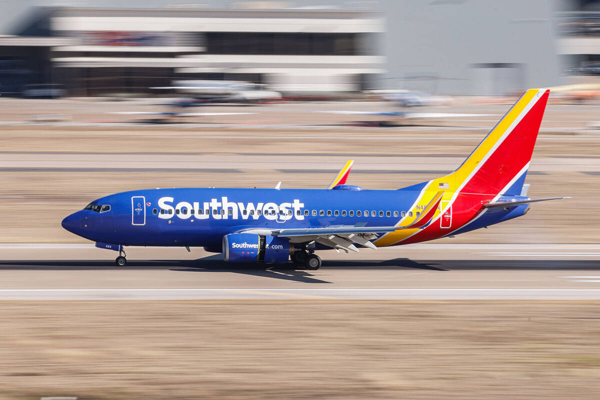 A Southwest Airlines plane about to take off at Dallas Love Field airport in Dallas on Wednesda ...