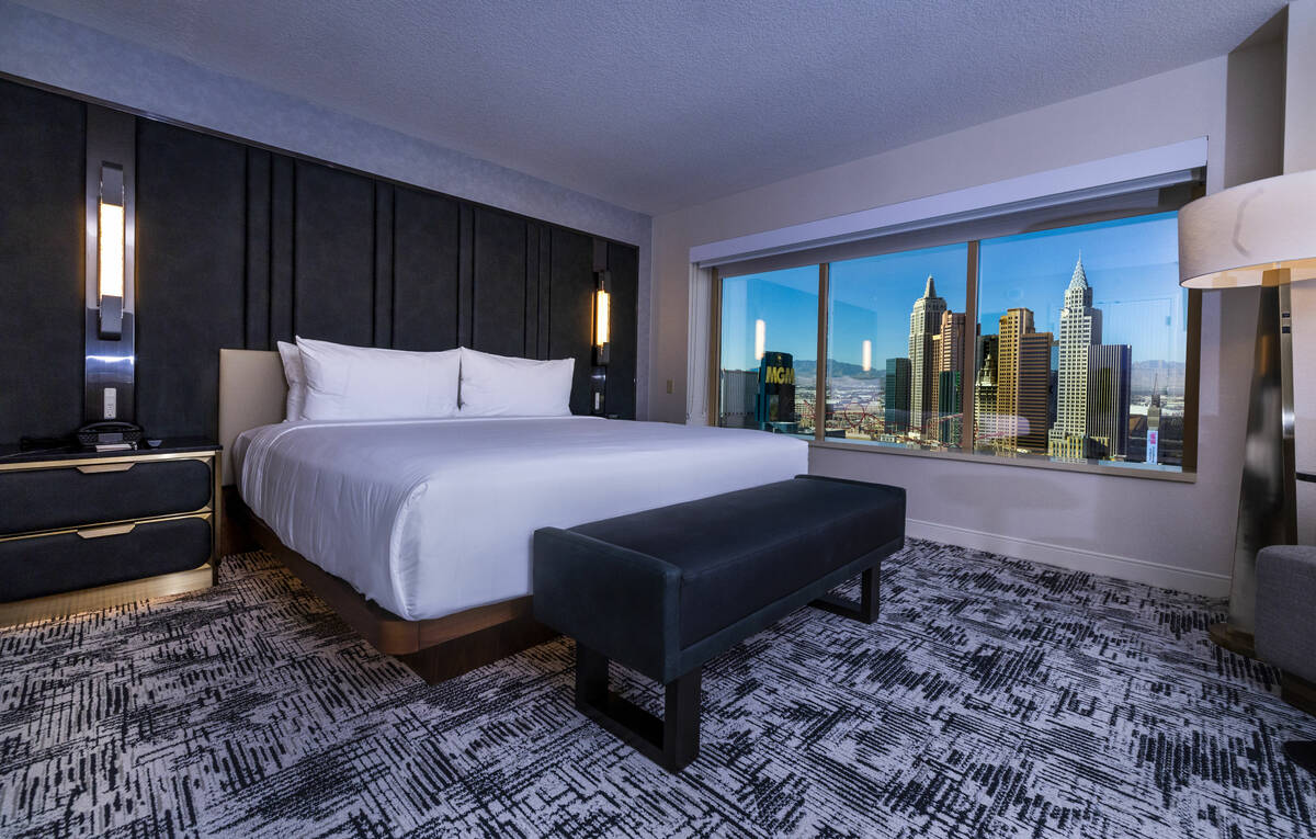 One of two bedrooms with a city view in a new suite as the MGM Grand is undergoing a $300 milli ...