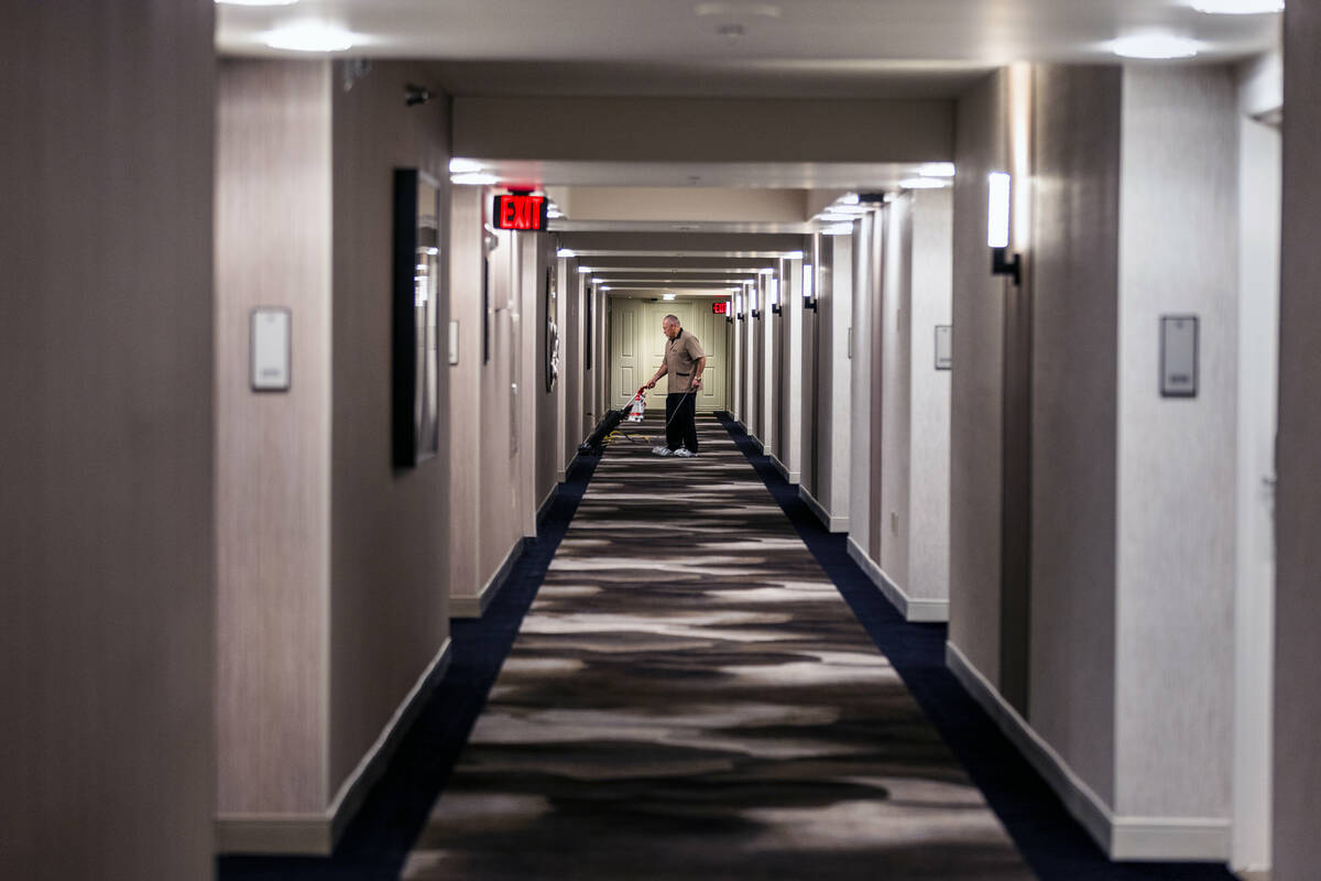 New carpet is vacuumed as the MGM Grand is undergoing a $300 million renovation of its more tha ...