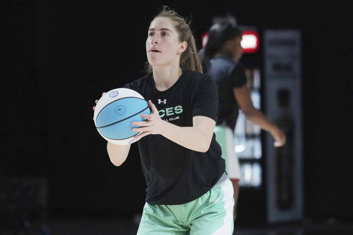 Laces player Kate Martin practices, Thursday, Jan. 16, 2025, in Medley, Fla., as the new 3-on-3 ...