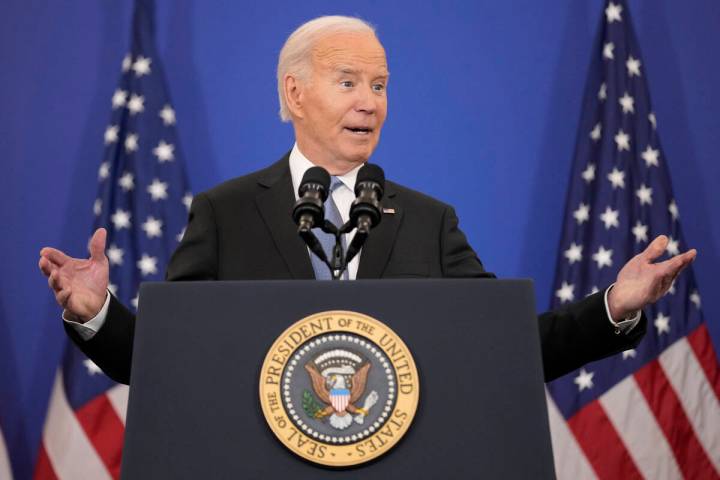 President Joe Biden speaks about foreign policy during a speech at the State Department in Wash ...