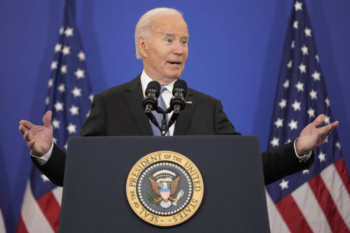 President Joe Biden speaks about foreign policy during a speech at the State Department in Wash ...